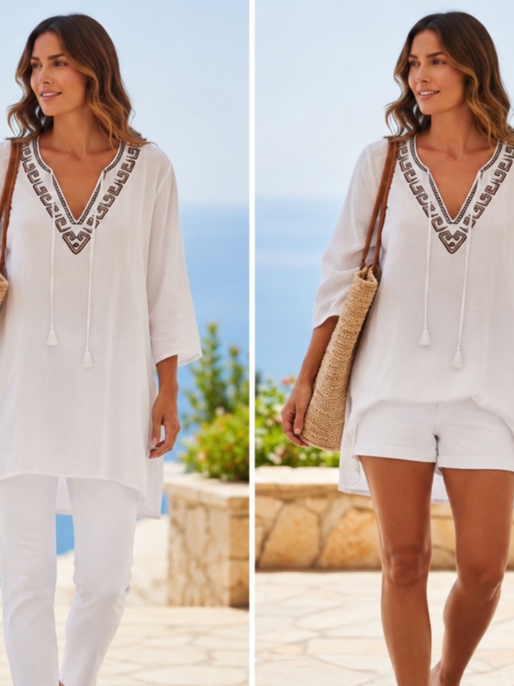 Xanab embellished white boho tunic, size L